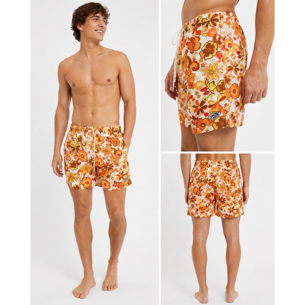 PacSun Swim Trunks Mens Small Retro Floral 70s Mod Beach Board Shorts